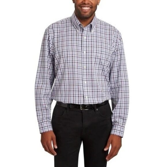 NEW Kirkland Signature Men's 17.5 x 34/35 Button-Down Dress Shirt Plaid - Picture 1 of 6